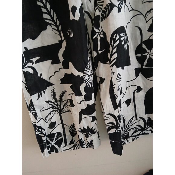 Nicole Miller Womens M Linen Wide Leg Pants Floral Tropical Print Resort Travel - Picture 2 of 6